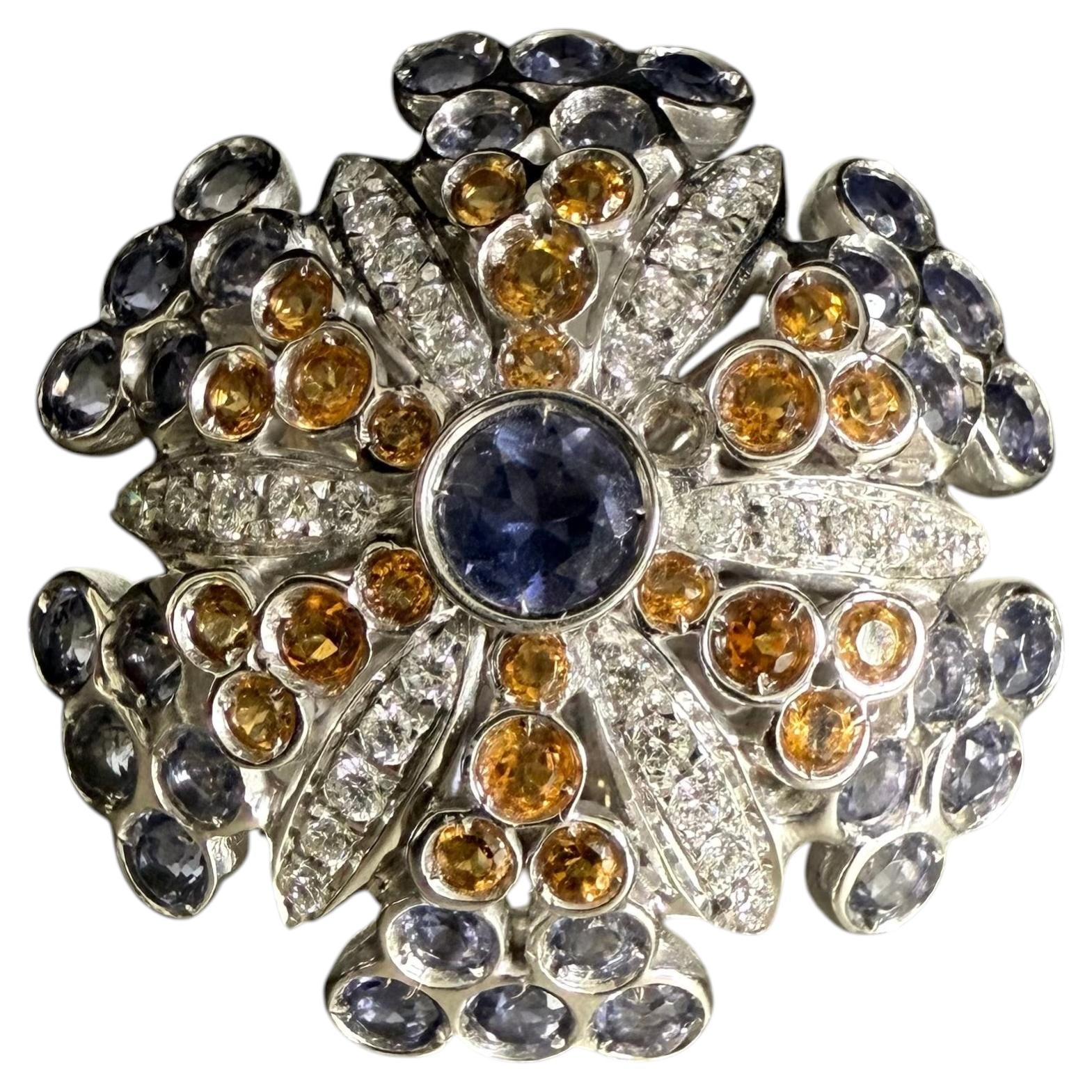 1990s Italian Artisanal Flower White Gold Ring For Sale