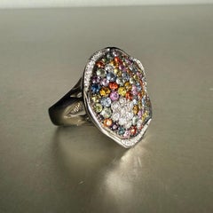 1990s Italian Artisanal Multicolored White Gold Ring
