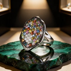 1990s Italian Artisanal Multicolored White Gold Ring