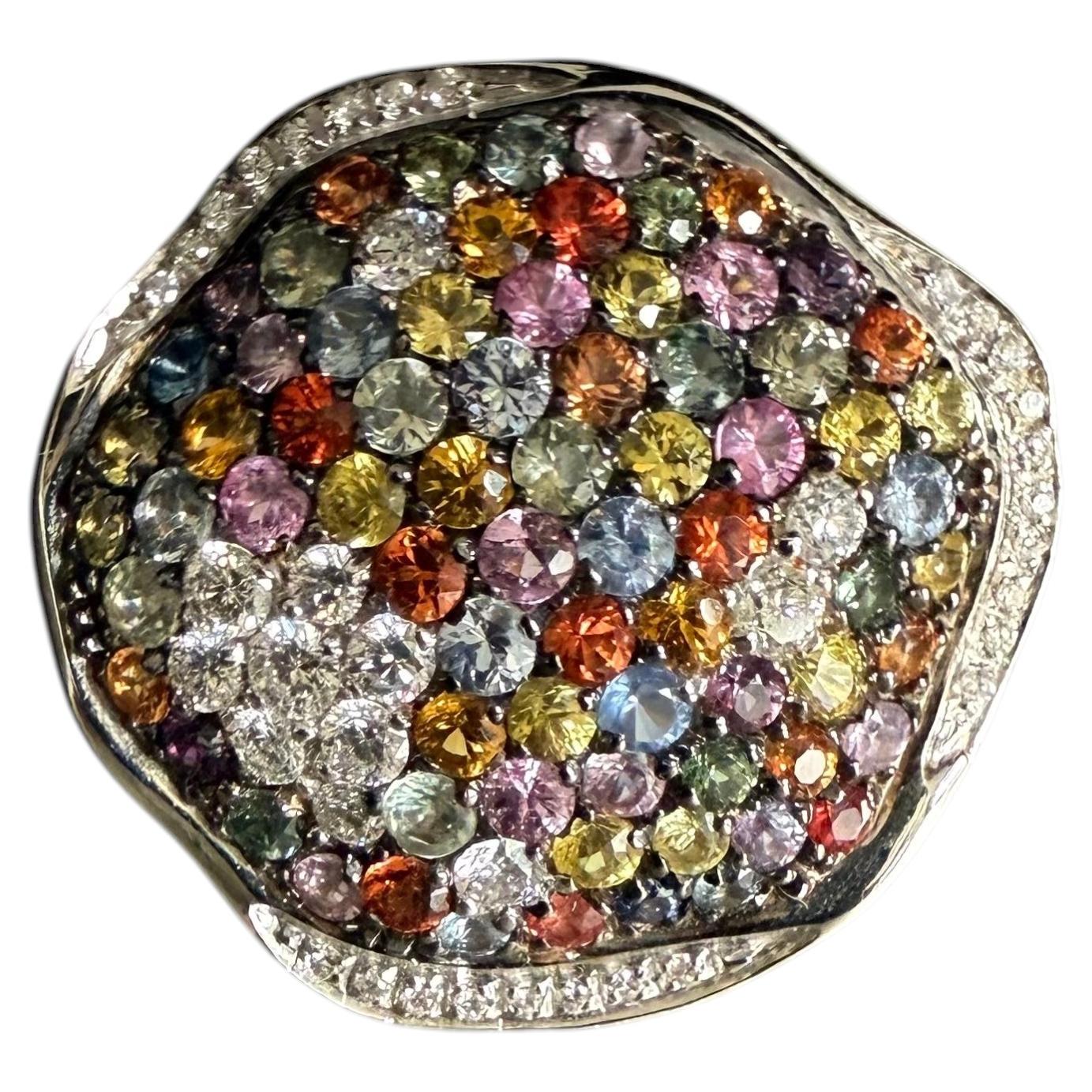 1990s Italian Artisanal Multicolored White Gold Ring For Sale