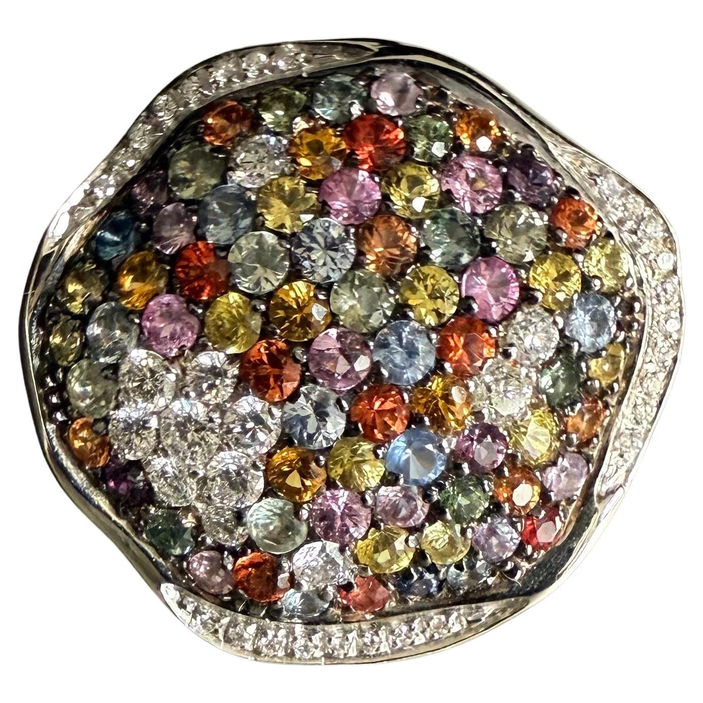 1990s Italian Artisanal Multicolored White Gold Ring