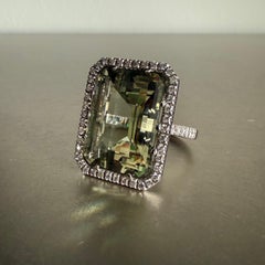 1990s Italian Artisanal  Prasiolite  White Gold Ring