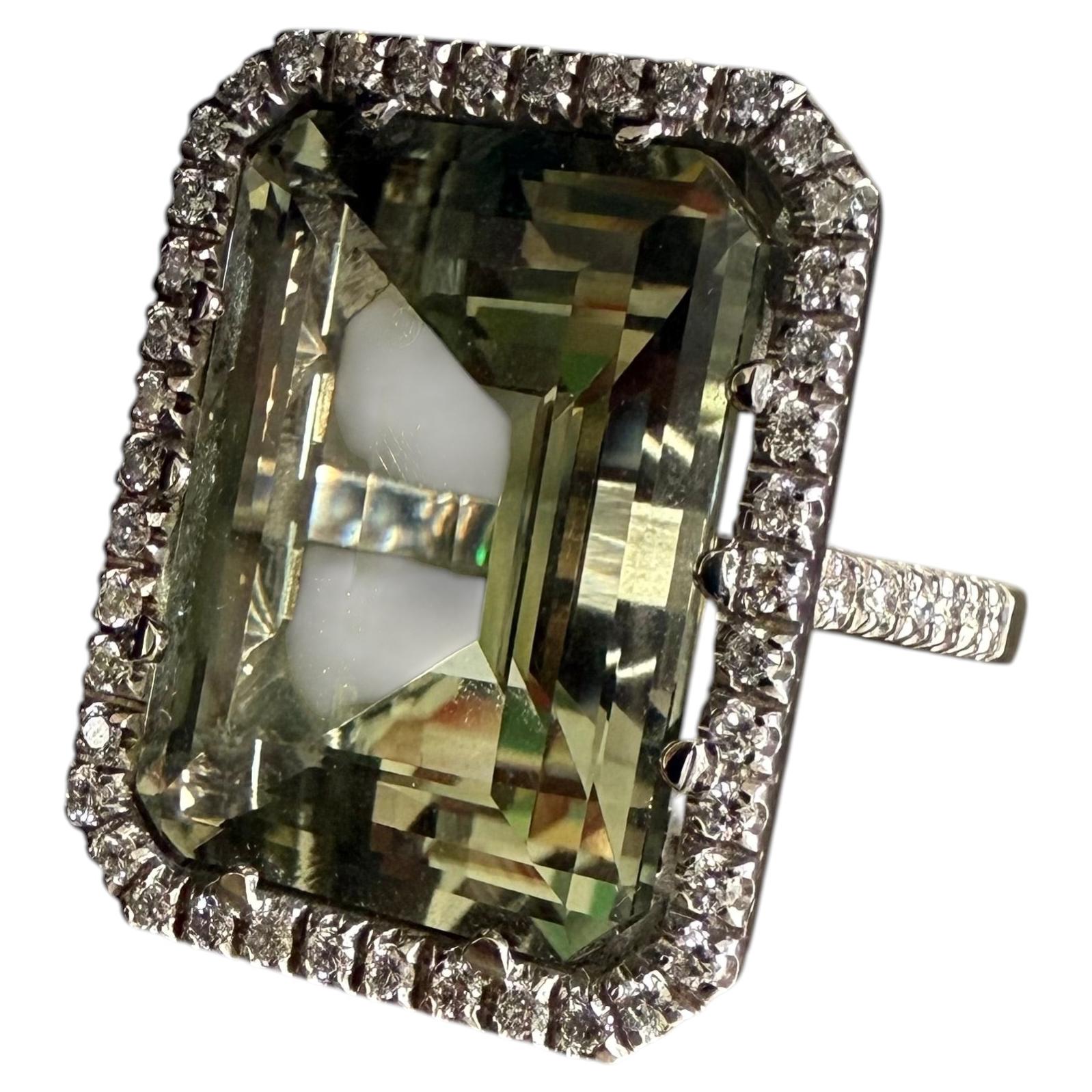1990s Italian Artisanal Prasiolite White Gold Ring For Sale