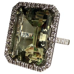 1990s Italian Artisanal  Prasiolite  White Gold Ring