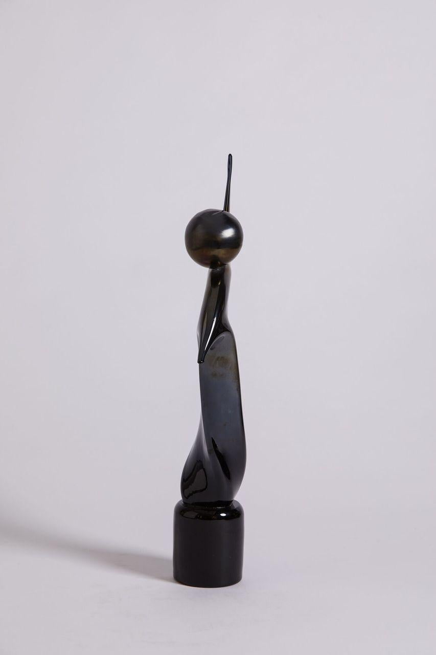 1990s Italian black abstract sculpture made of Murano glass.