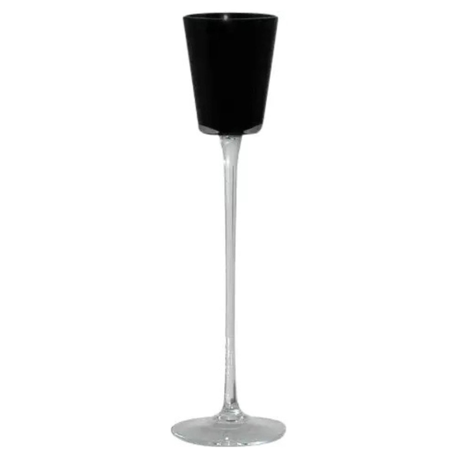 1990s Italian Black Glass Candleholder Clear Stem Decorative For Sale