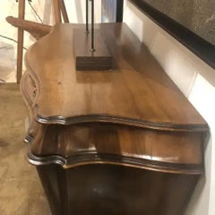 1990s Italian Bombé Hand-Carved Wood Chest with Three Drawers and Brass Hardware