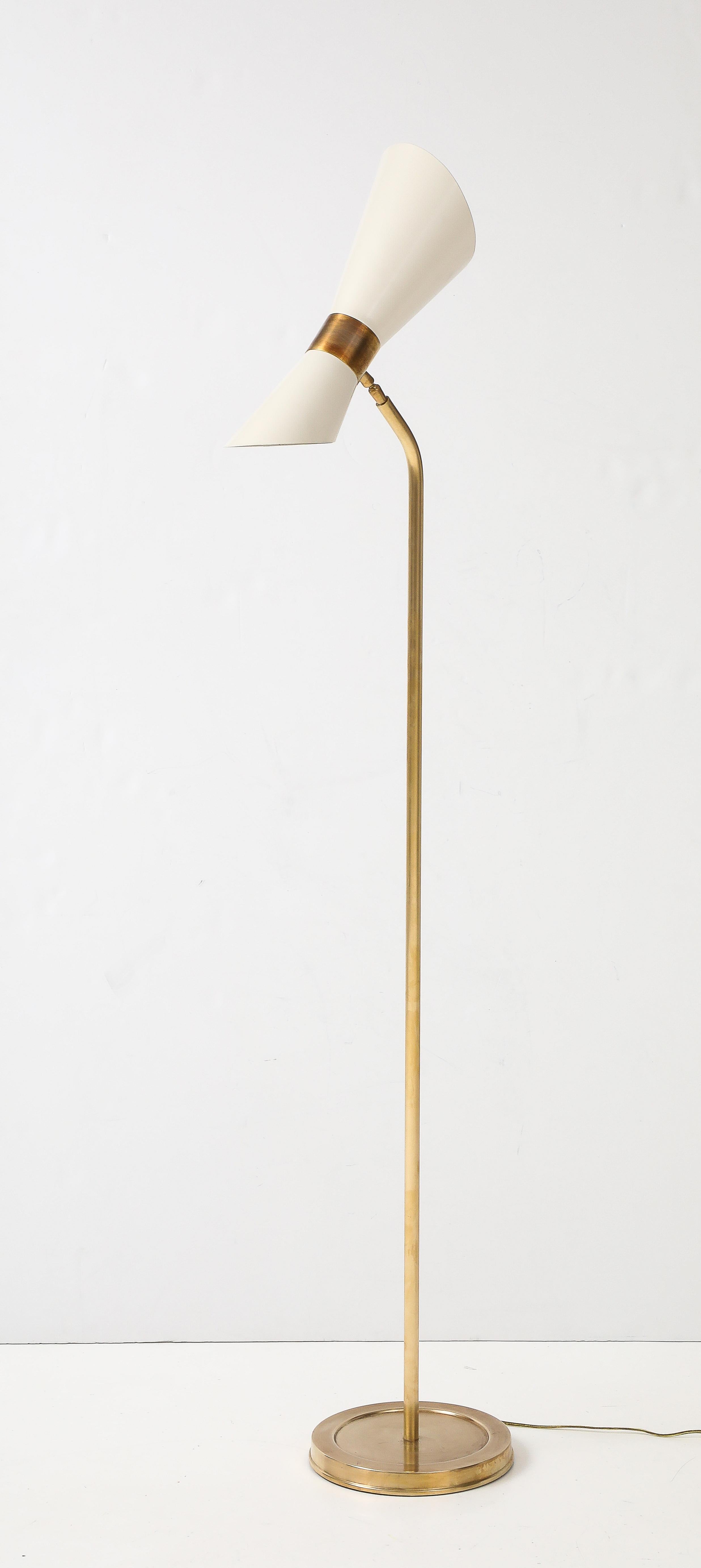 1990's Italian Brass Floor Lamp With Double Cone Shade 5