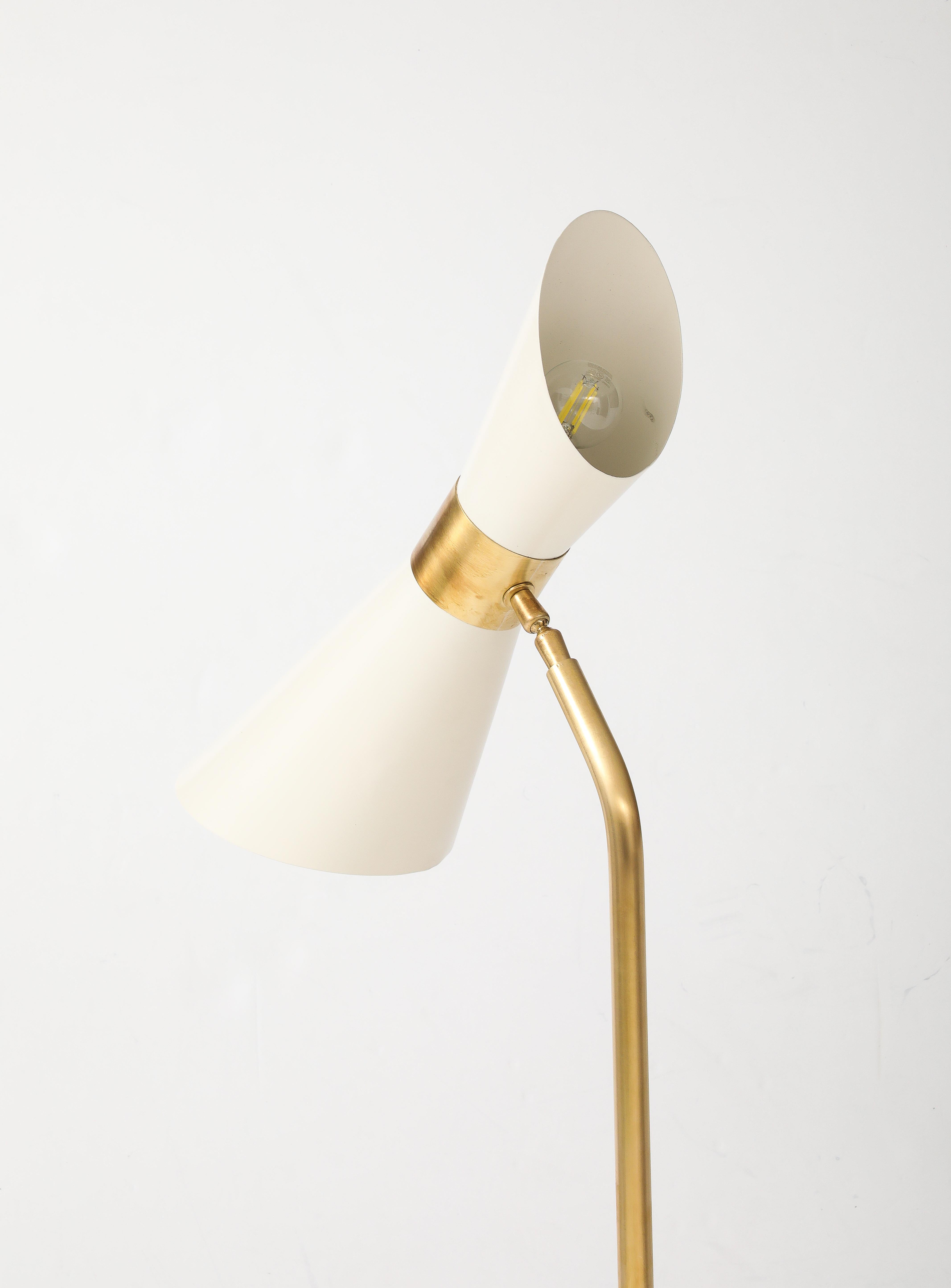 1990's Italian Brass Floor Lamp With Double Cone Shade 6