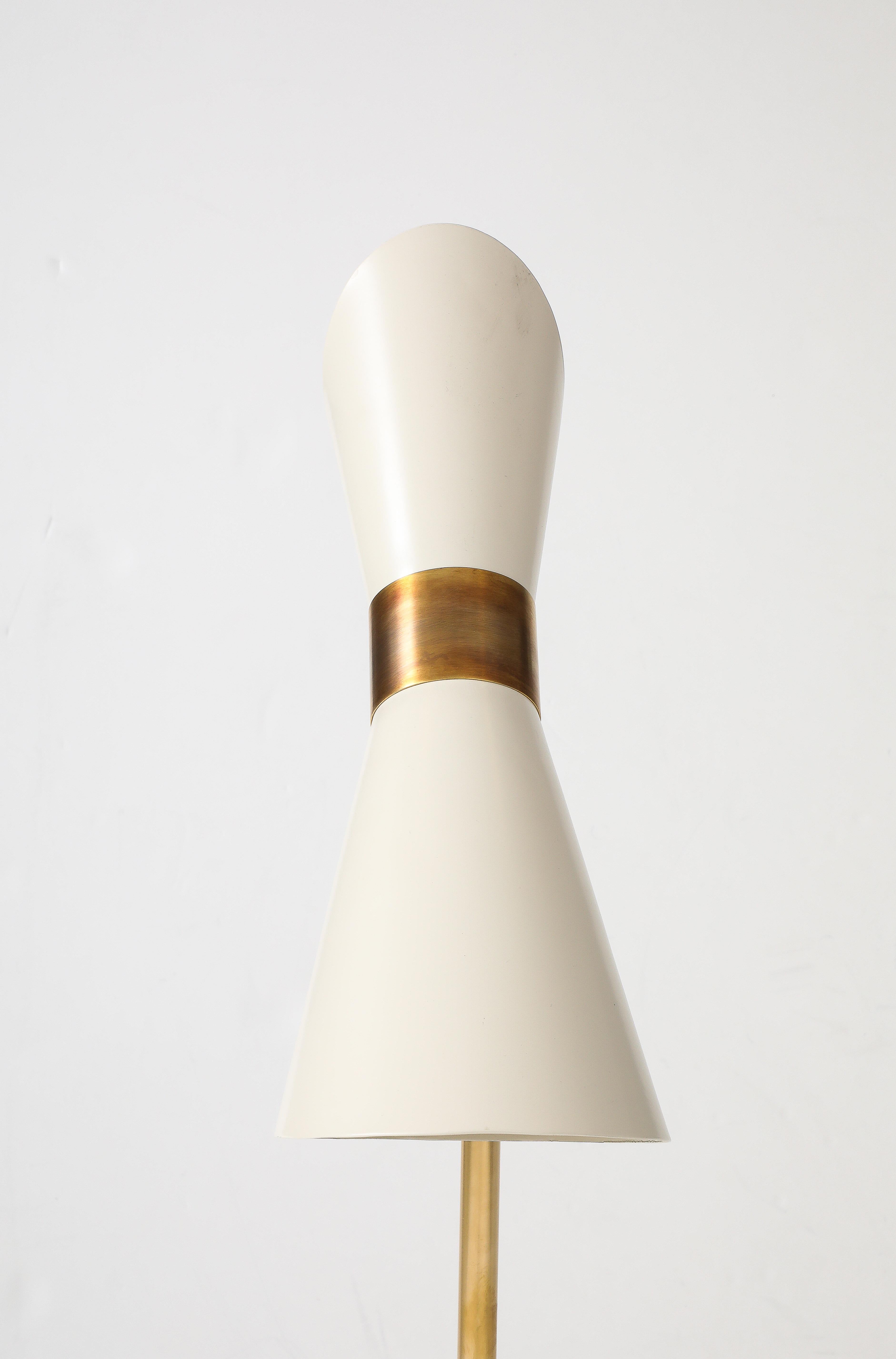 1990's Italian Brass Floor Lamp With Double Cone Shade 7