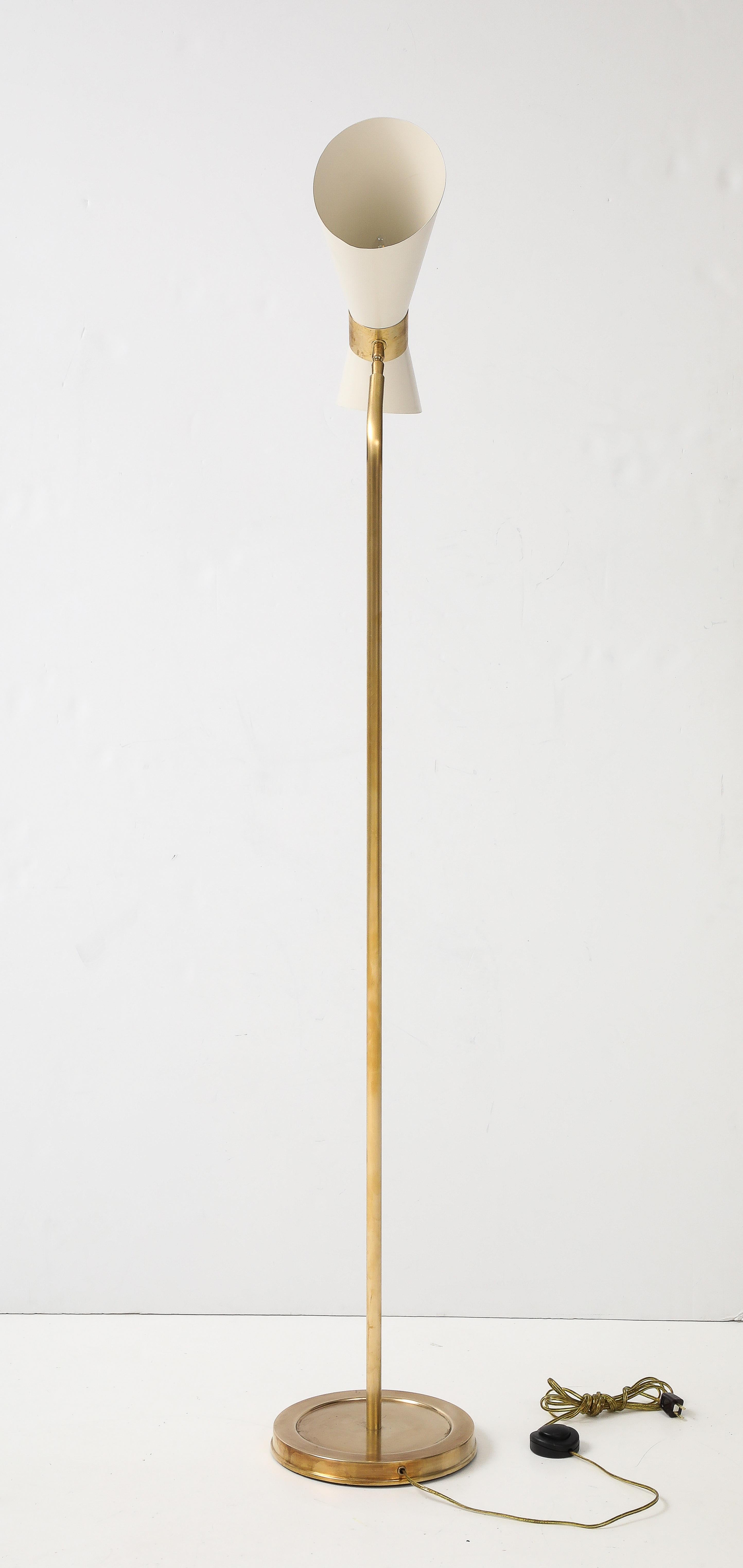 1990's Italian Brass Floor Lamp With Double Cone Shade 8