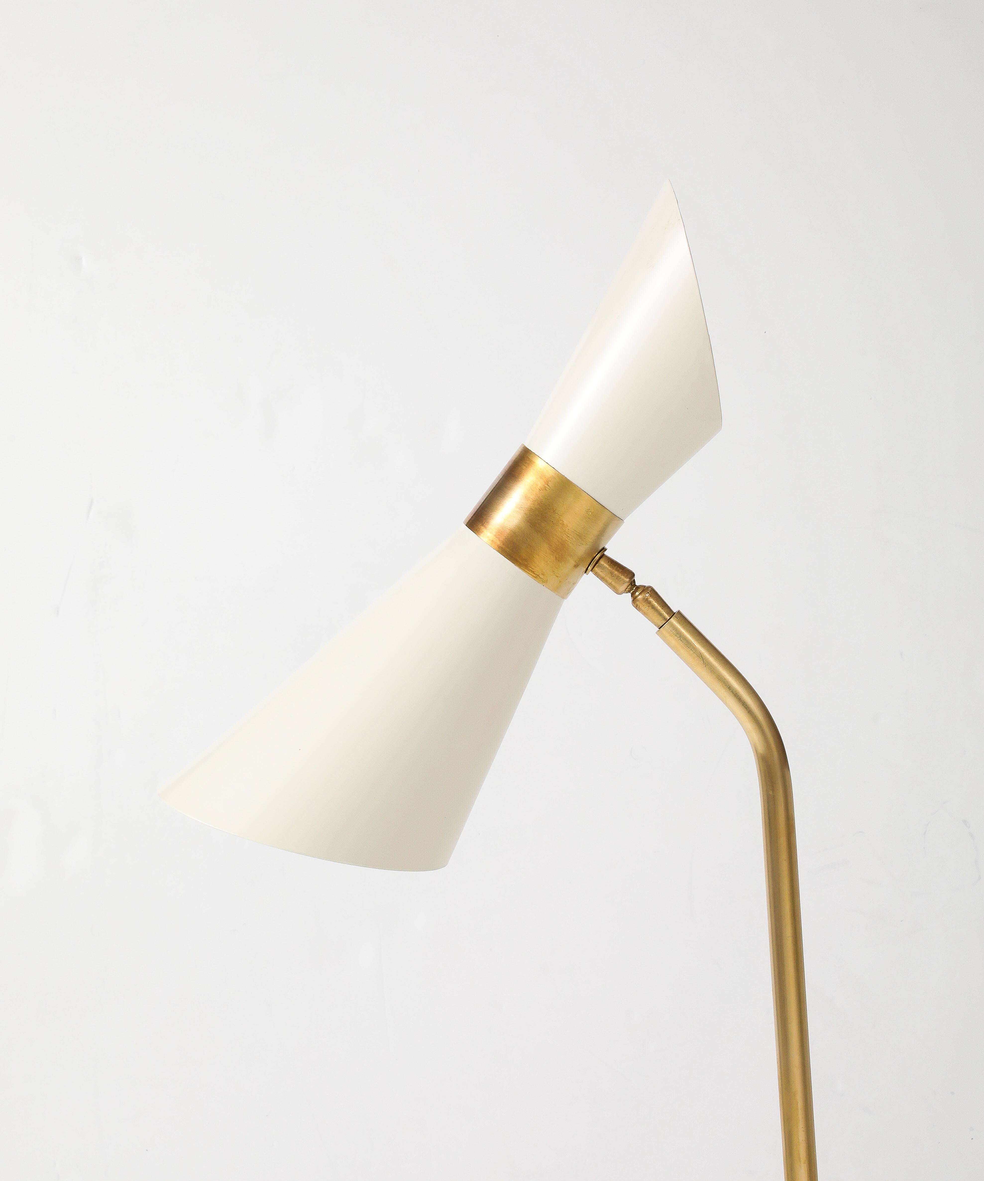 1990's Italian Brass Floor Lamp With Double Cone Shade 9