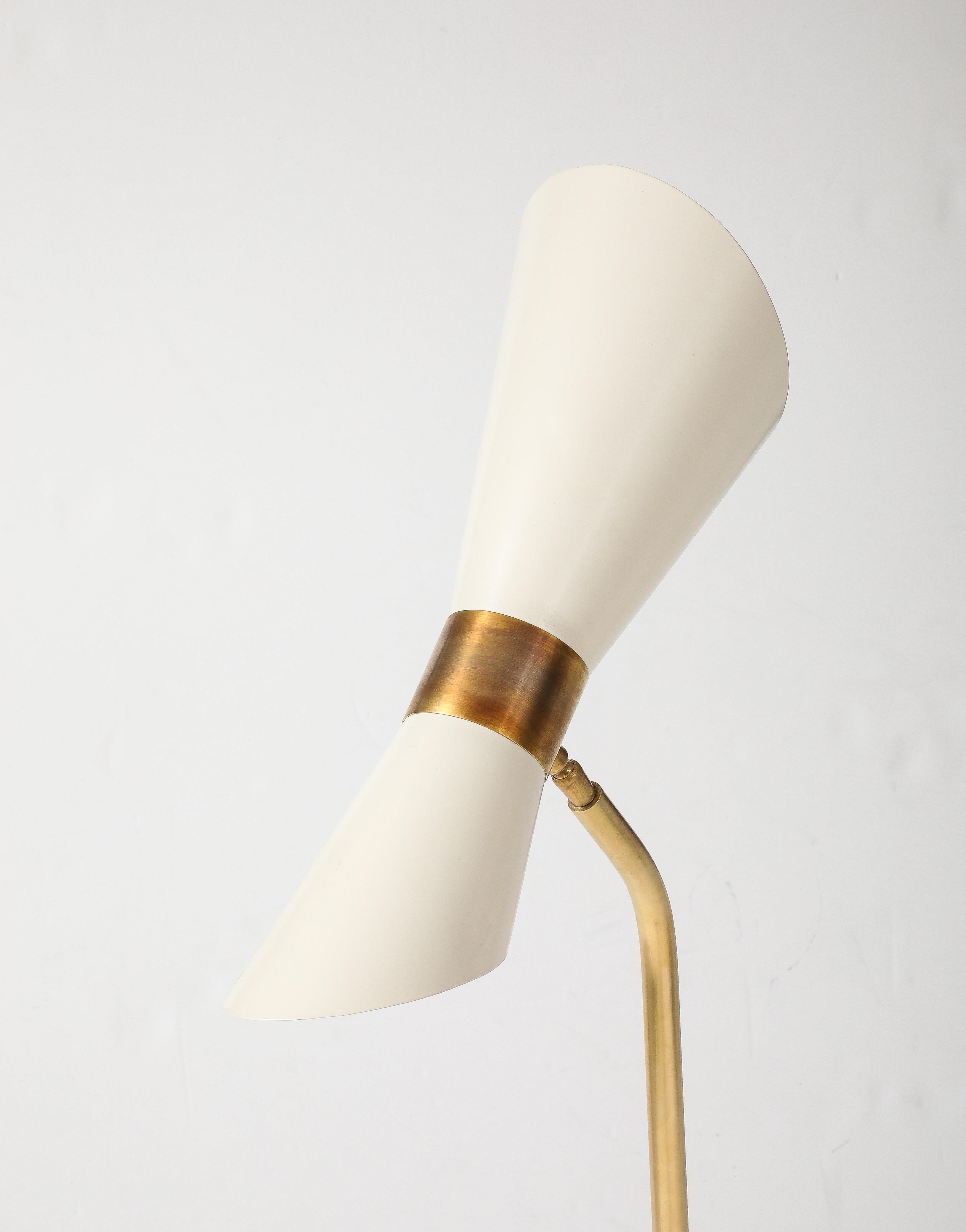 1990's Italian Brass Floor Lamp With Double Cone Shade 11