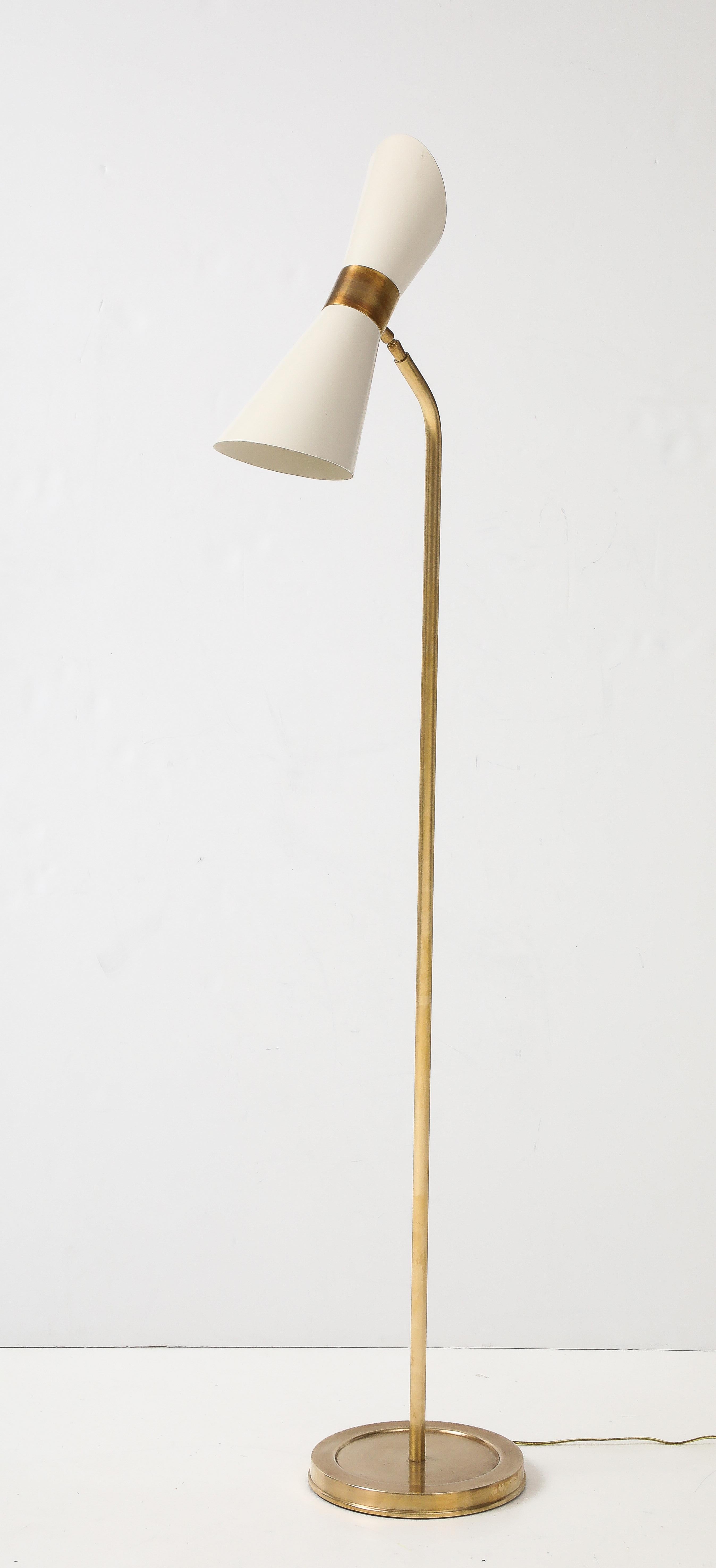 1990's Italian Brass Floor Lamp With Double Cone Shade 12