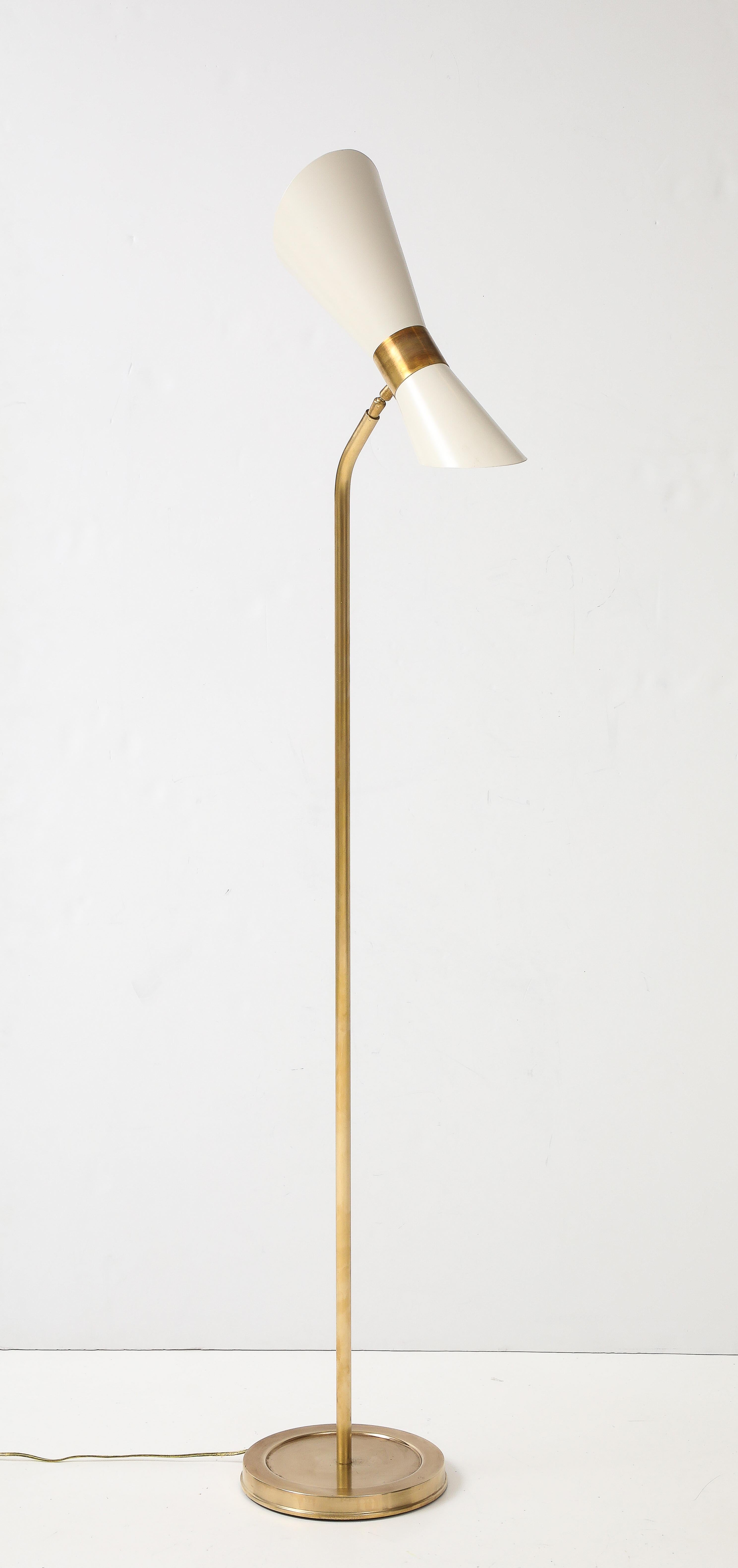 1990's Italian Brass Floor Lamp With Double Cone Shade 13