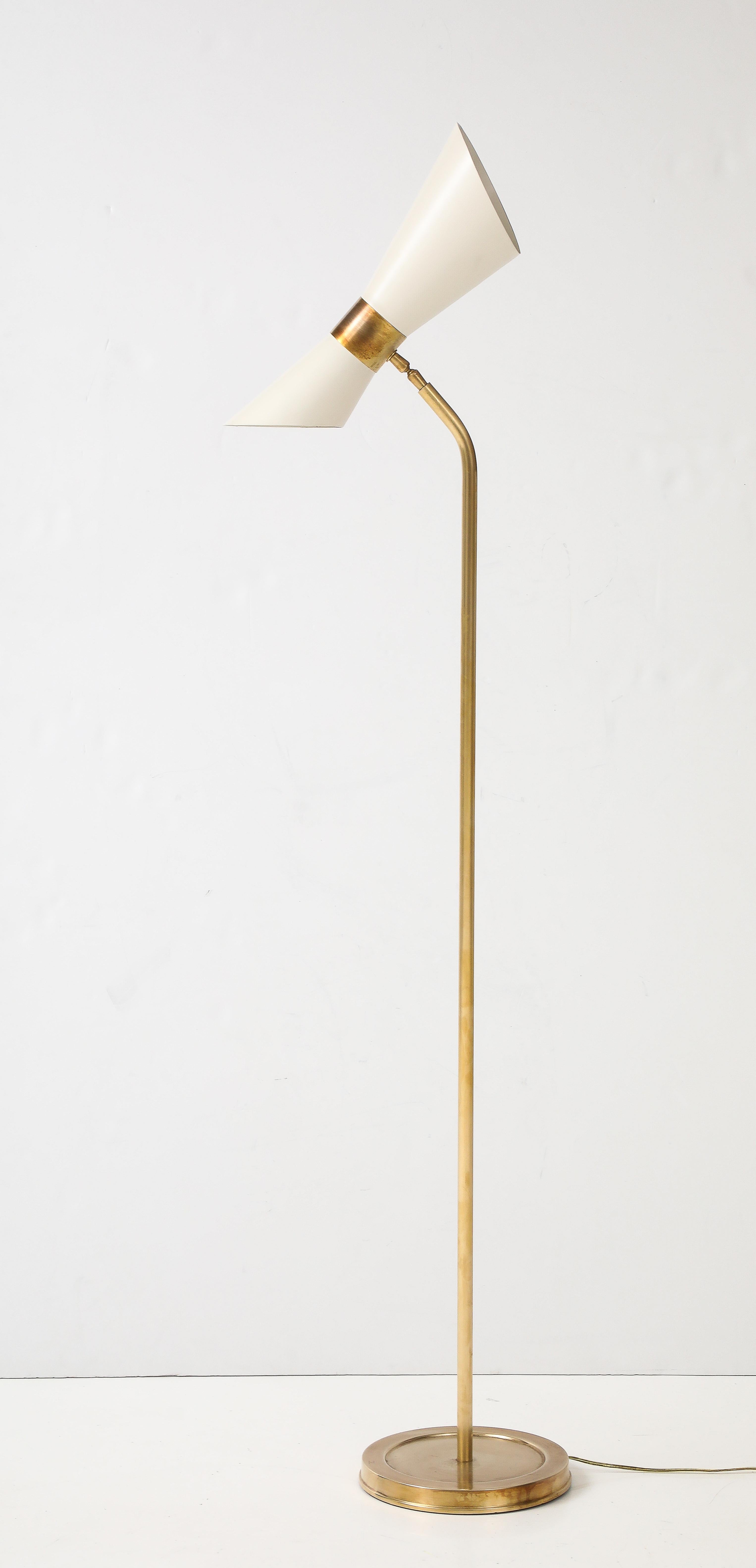 1990's Italian Brass Floor Lamp With Double Cone Shade 14