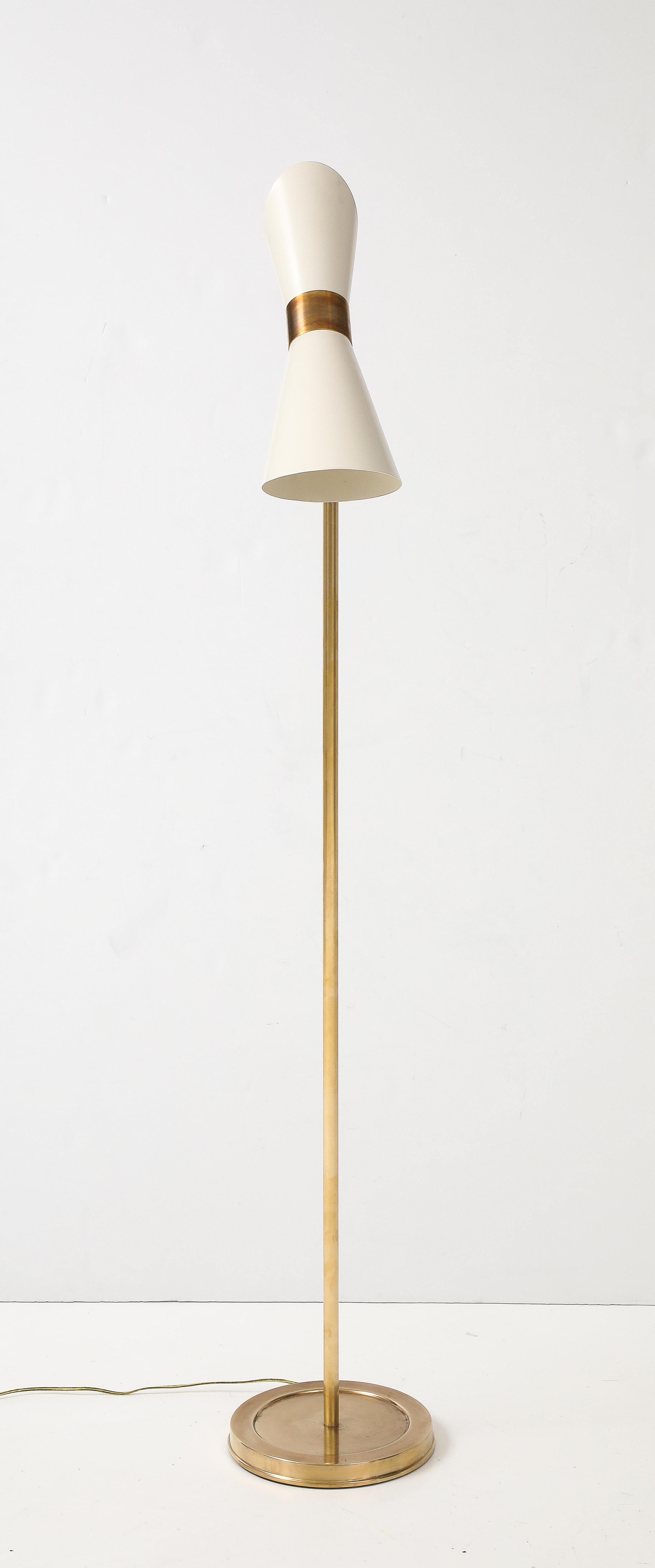 Mid-Century Modern 1990's Italian Brass Floor Lamp With Double Cone Shade