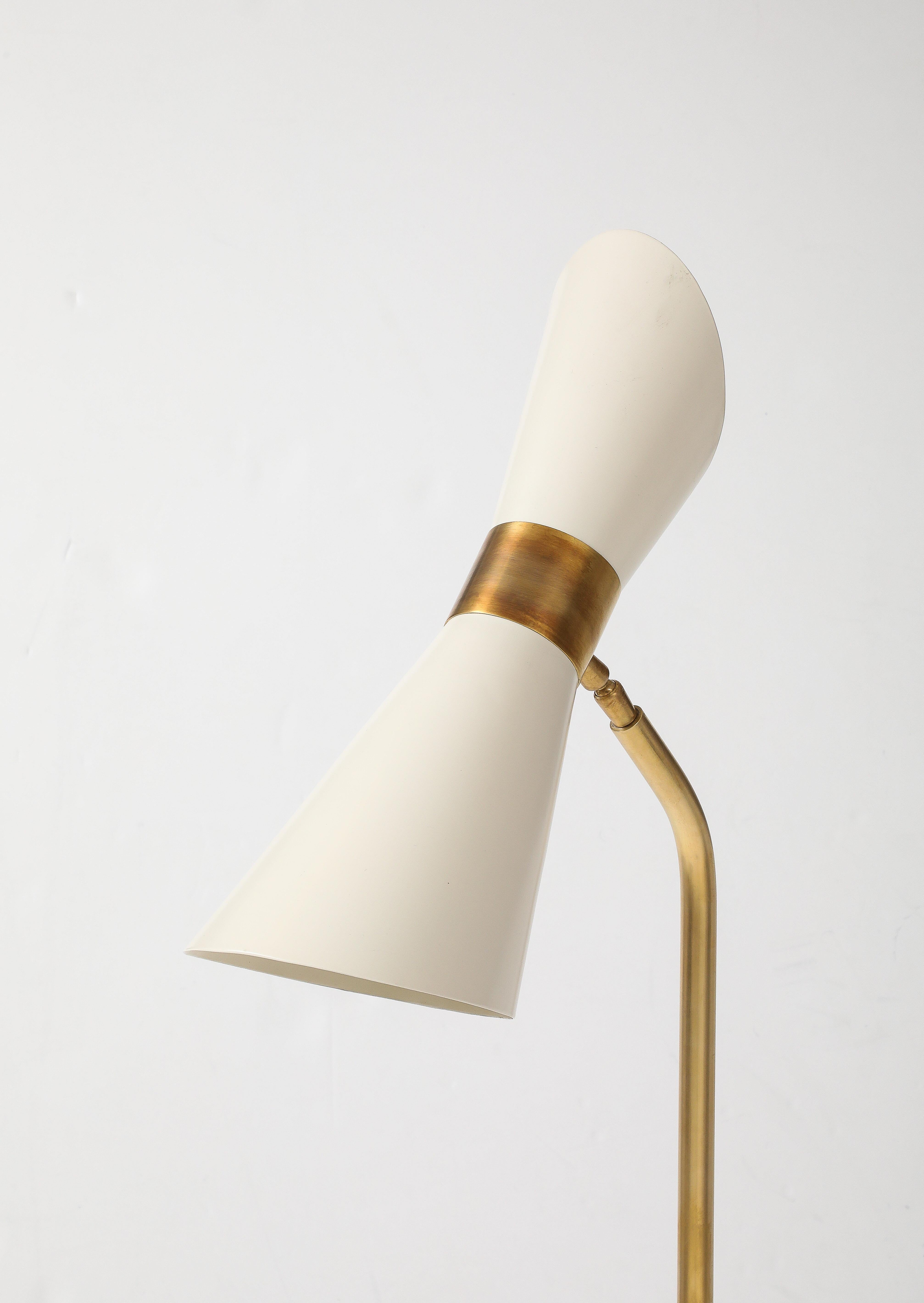 1990's Italian Brass Floor Lamp With Double Cone Shade In Good Condition In New York, NY
