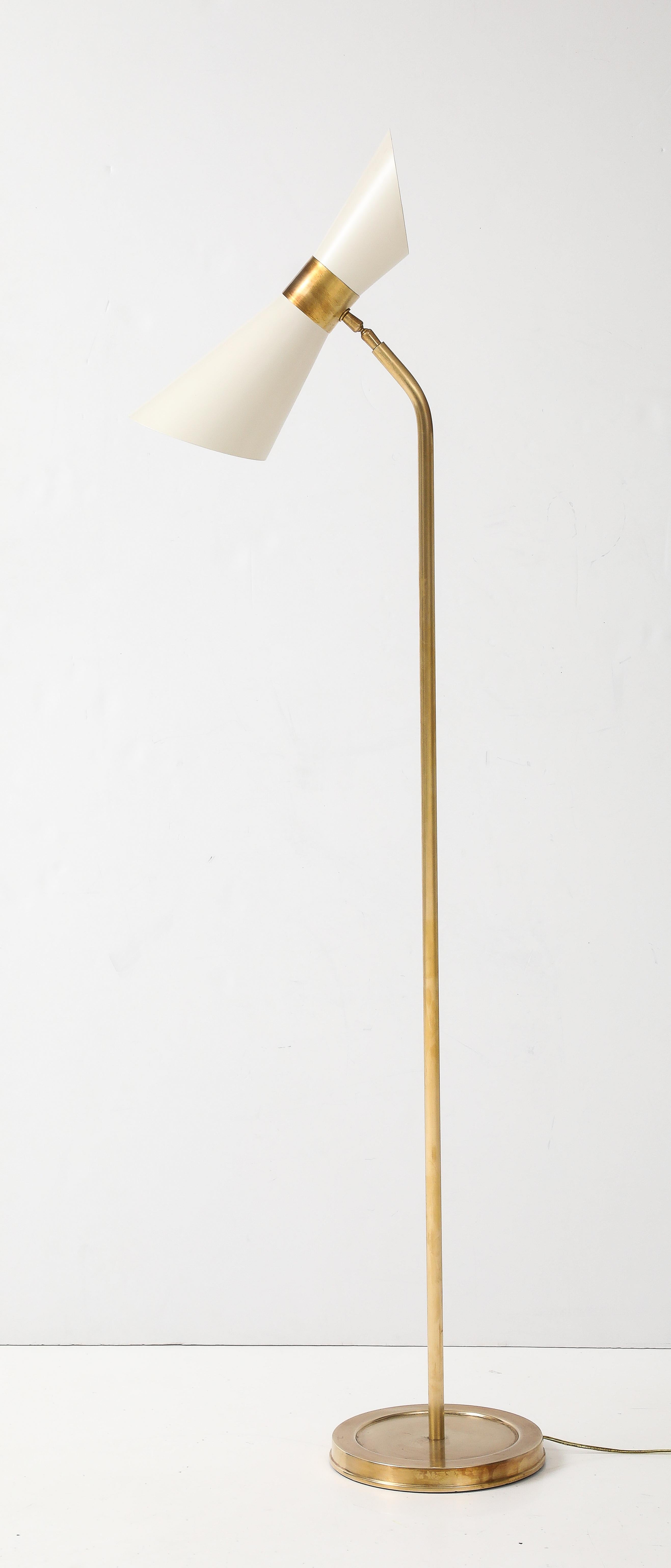 1990's Italian Brass Floor Lamp With Double Cone Shade 3