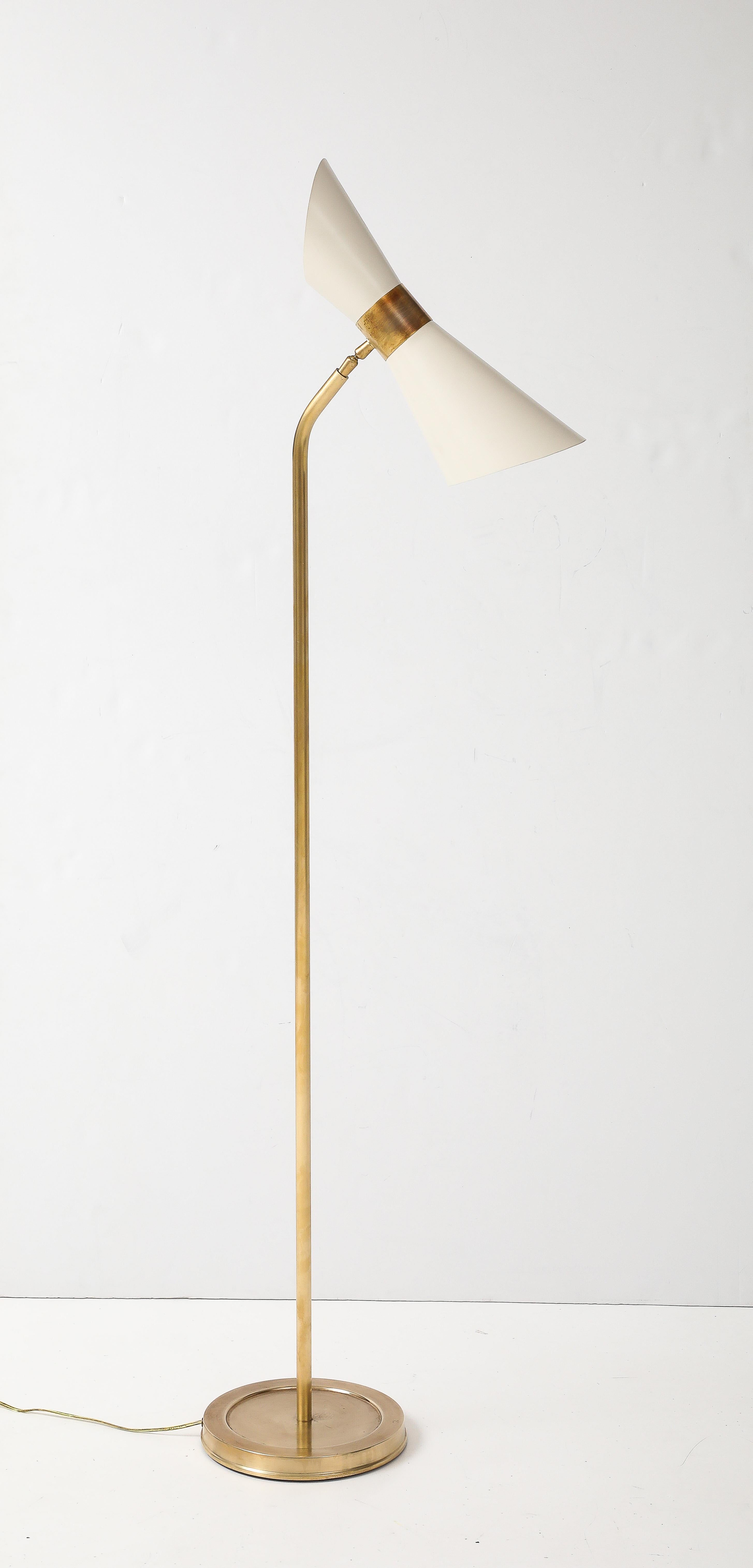 1990's Italian Brass Floor Lamp With Double Cone Shade 4