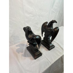 1990s Italian Carved Eagle Bookends in Oxidized Silver Finish, Pair