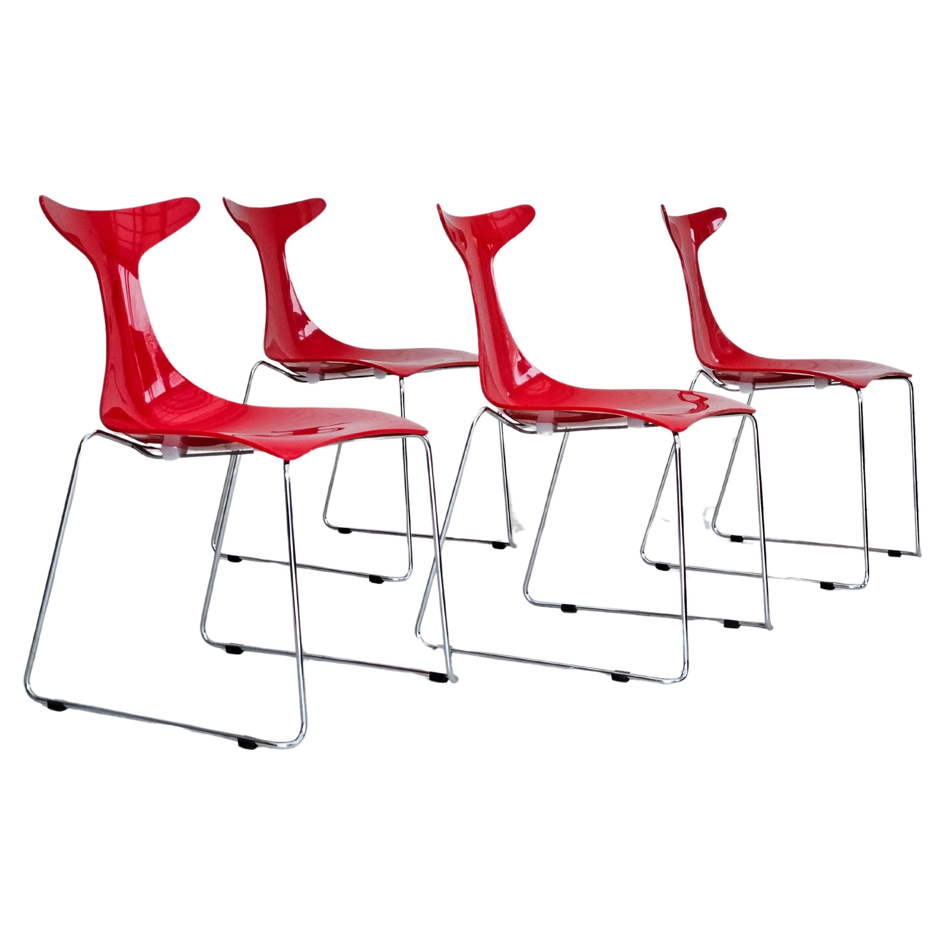 1990er Jahre, italienisches Design von Gino Carollo, 4er-Set Stühle, Modell „Delfy“, Original.
