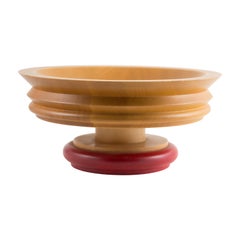 1990s Italian Design Red Rim Wooden Bowl by Ettore Sottsass for Twergi