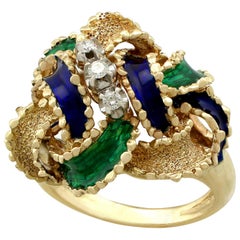 1990s Italian Diamond and Enamel Gold Cocktail Ring