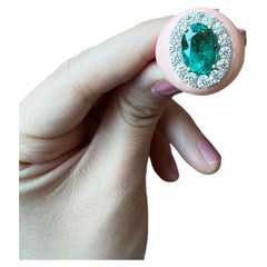 Anello da cocktail italiano degli anni '90 con smalto, smeraldo e diamanti