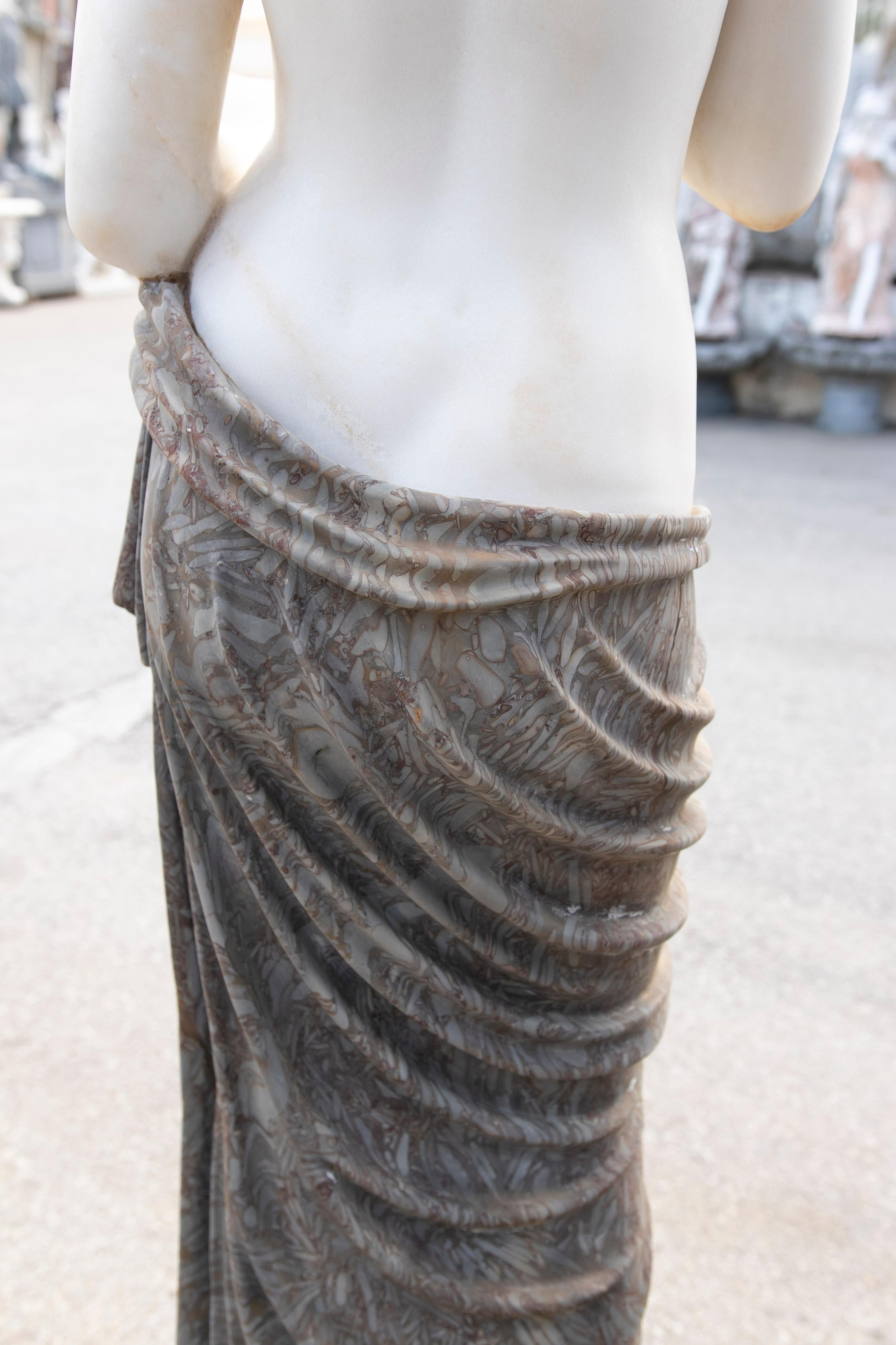 1990s Italian Hand Carved Carrara White & Brown Marble Greek Woman Sculpture 9