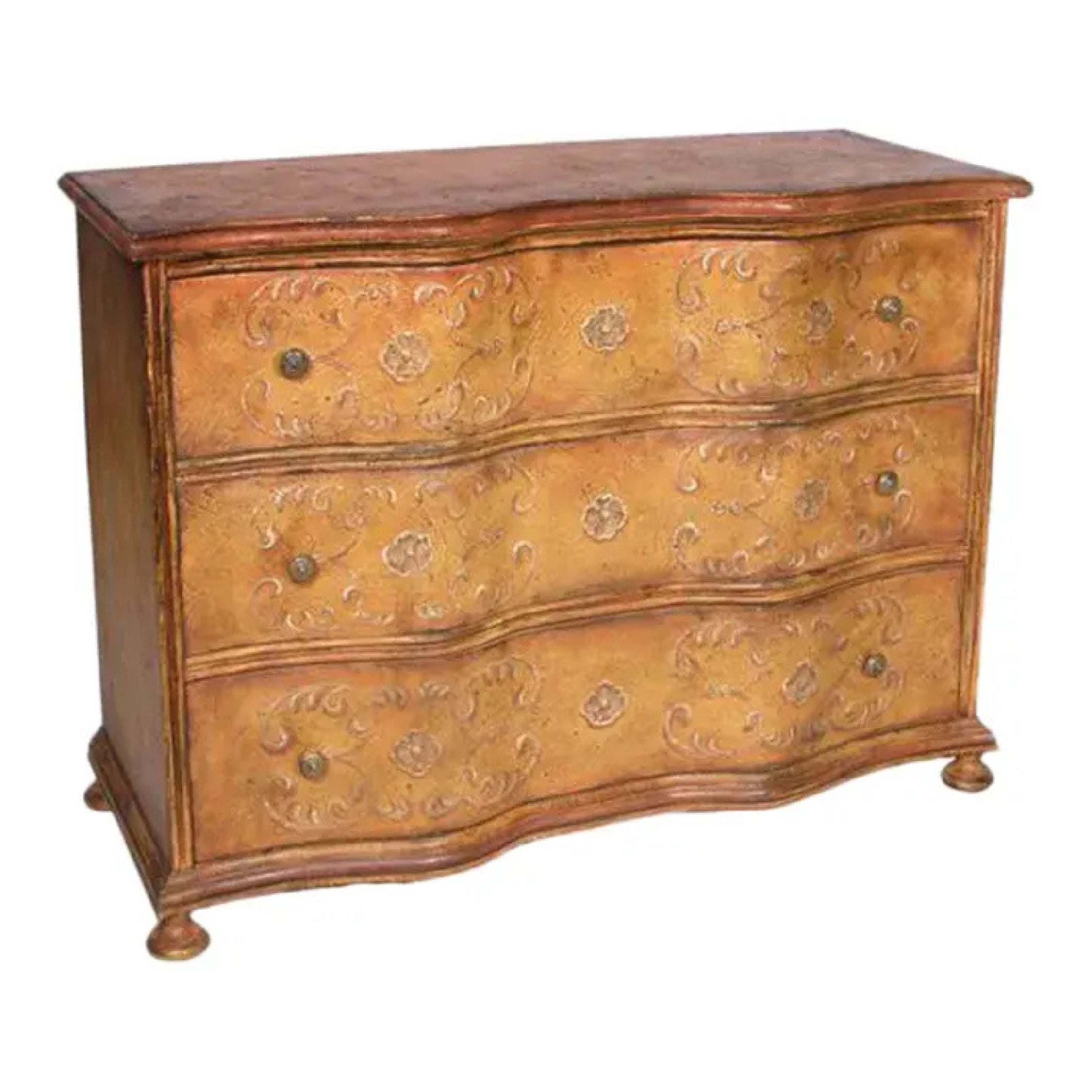 Italian Hand-Carved 3-Drawer Chest, Ochre, 1990s For Sale