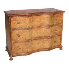 1990s Italian Hand-Carved Chest with Three Curved Drawers in Distressed Ochre