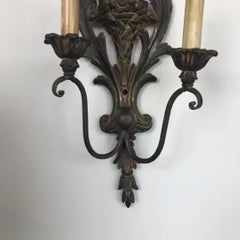 1990s Italian 2-Light Wall Sconce – French Motif Wood