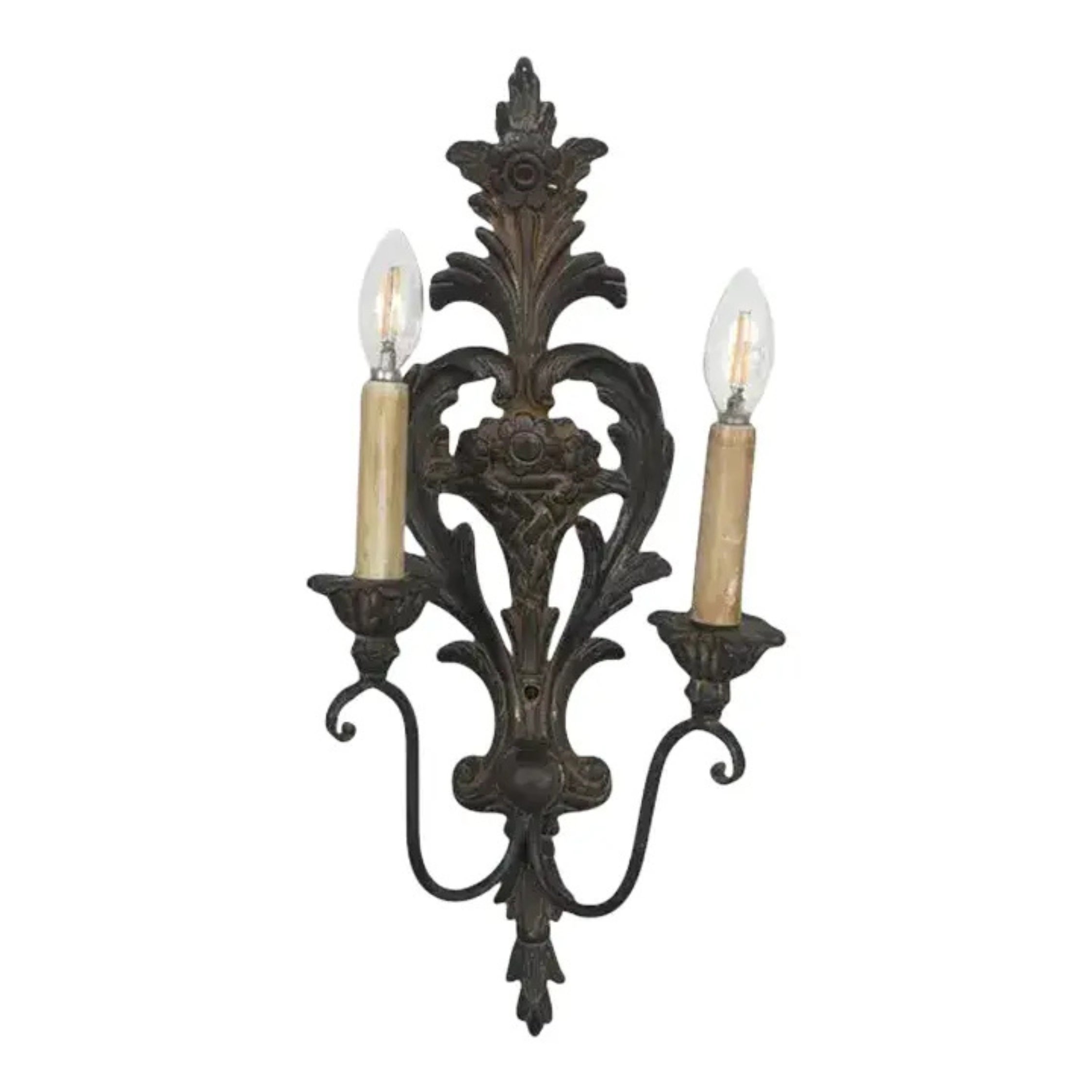 990s Italian 2-Light Wood Wall Sconce, French Motif For Sale