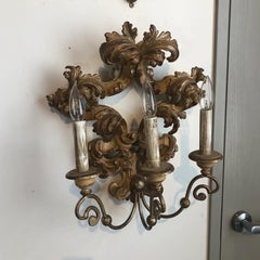 1990s Italian 3-Light Wood Sconce – Gold Design