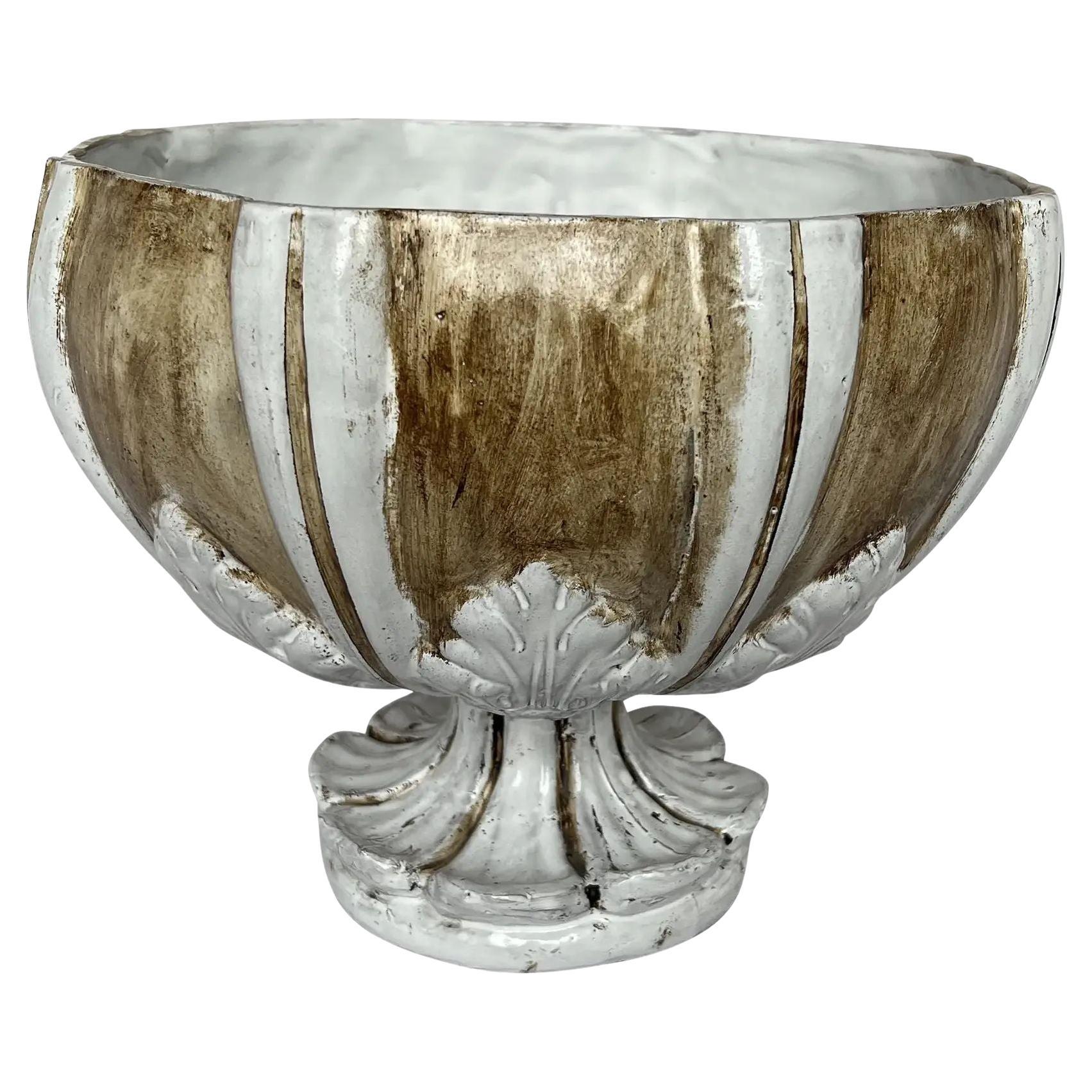 1990er Jahre Italienische handbemalte braun-weiße Keramikvase, dekorative Kunstkeramik im Angebot