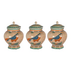 1990s Italian Hand-Painted Ceramic Canisters, Decorative Kitchen Storage - Pair