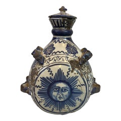 1990s Italian Hand-Painted Ceramic Lidded Jar, Distressed Ivory