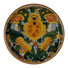 1990s Italian Hand-Painted Ceramic Platter, Mediterranean Decorative Art Pottery