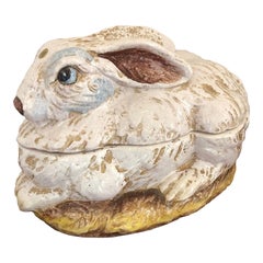 1990s Italian Hand-Painted Ceramic Rabbit Cookie Jar with Garden Veggies Motifs