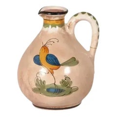 Jarra de pájaro de cerámica italiana de los años 90 pintada a mano con pátina envejecida