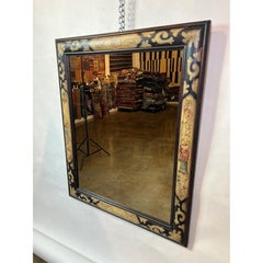 1990s Italian Hand-Painted Rectangular Wooden Mirror with Chinoiserie Motifs