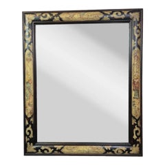 1990s Italian Hand-Painted Rectangular Wooden Mirror with Chinoiserie Motifs
