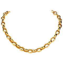 1990s Italian High Polished Link 18 Karat Gold Chain Chocker Necklace