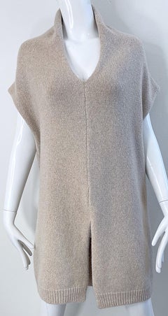 1990s Italian Luxury Cashmere Camel Tan Dolman Sleeve Sweater Vest Top Tunic