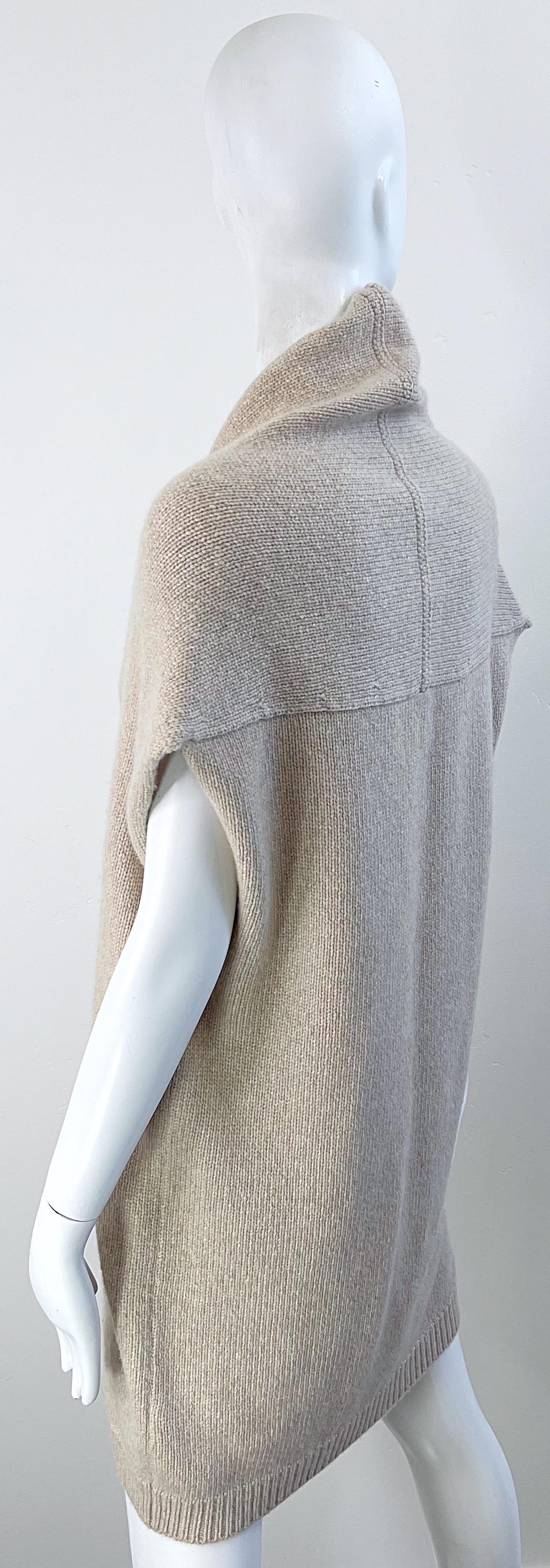 1990er Jahre Italienisch Luxus Kaschmir Kamel Tan Dolman Sleeve Pullover Weste Top Tunika Damen im Angebot