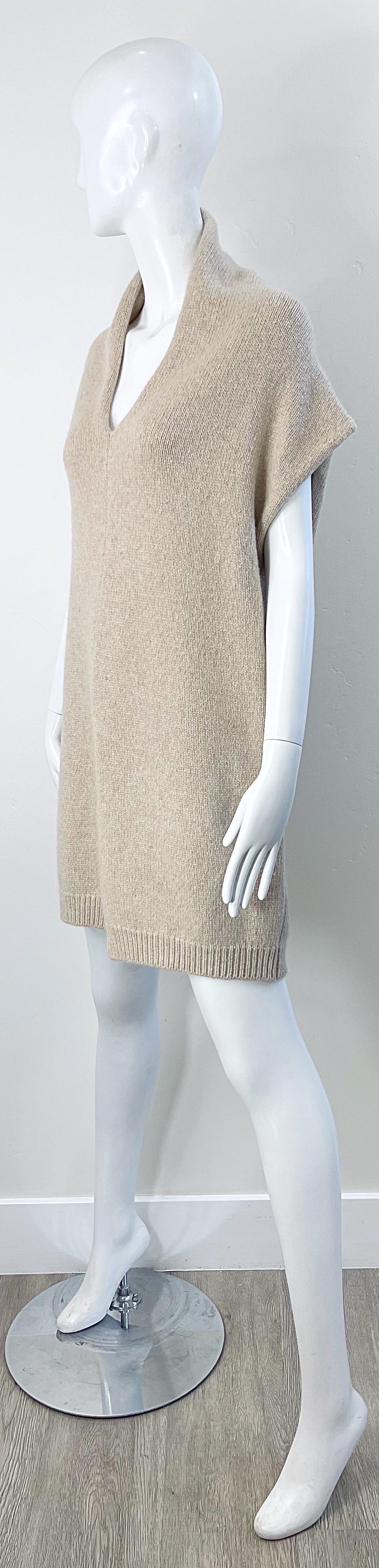 1990er Jahre Italienisch Luxus Kaschmir Kamel Tan Dolman Sleeve Pullover Weste Top Tunika im Angebot 1