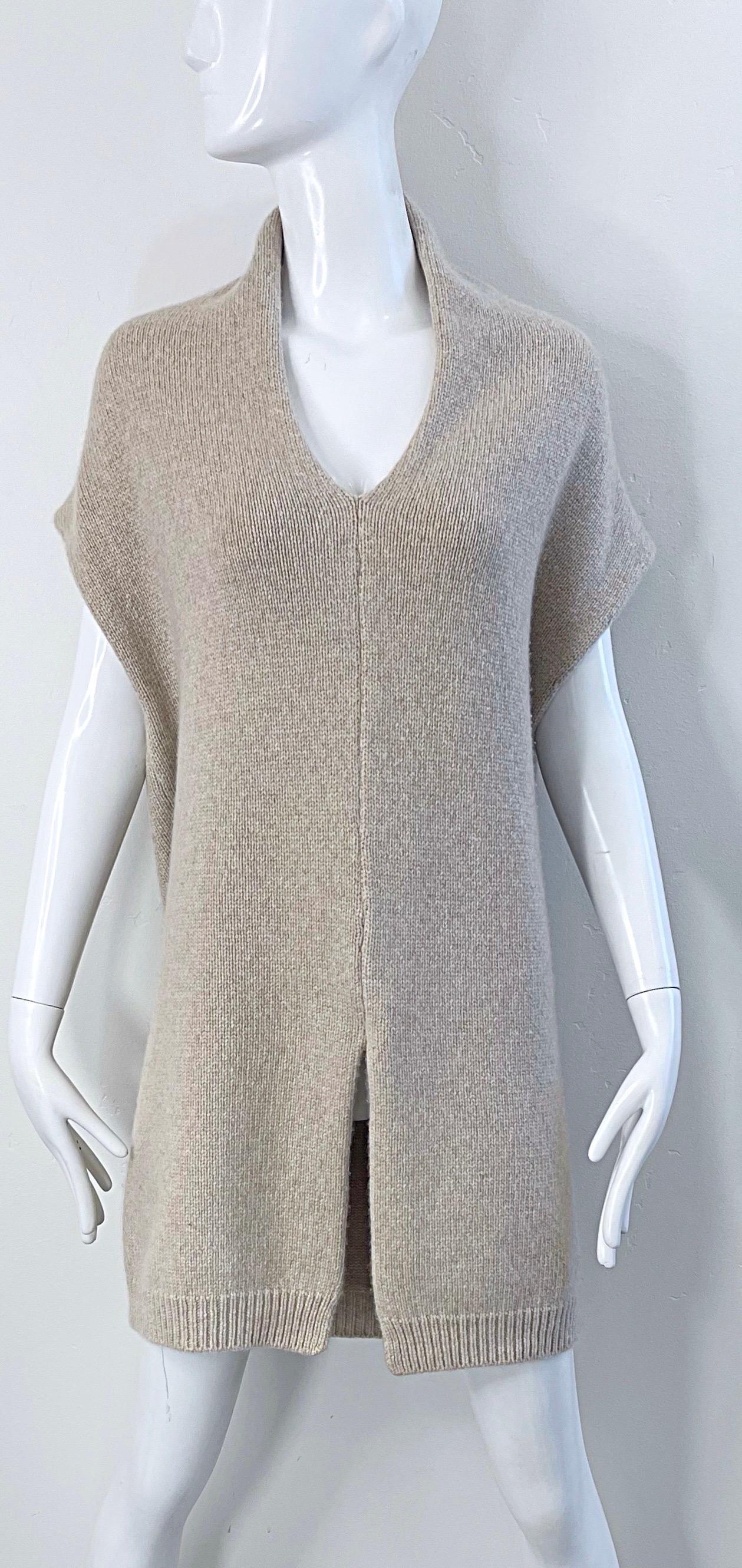 1990er Jahre Italienisch Luxus Kaschmir Kamel Tan Dolman Sleeve Pullover Weste Top Tunika im Angebot 2