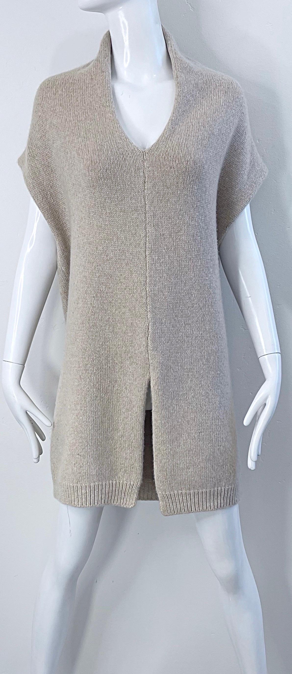 1990er Jahre Italienisch Luxus Kaschmir Kamel Tan Dolman Sleeve Pullover Weste Top Tunika im Angebot 4