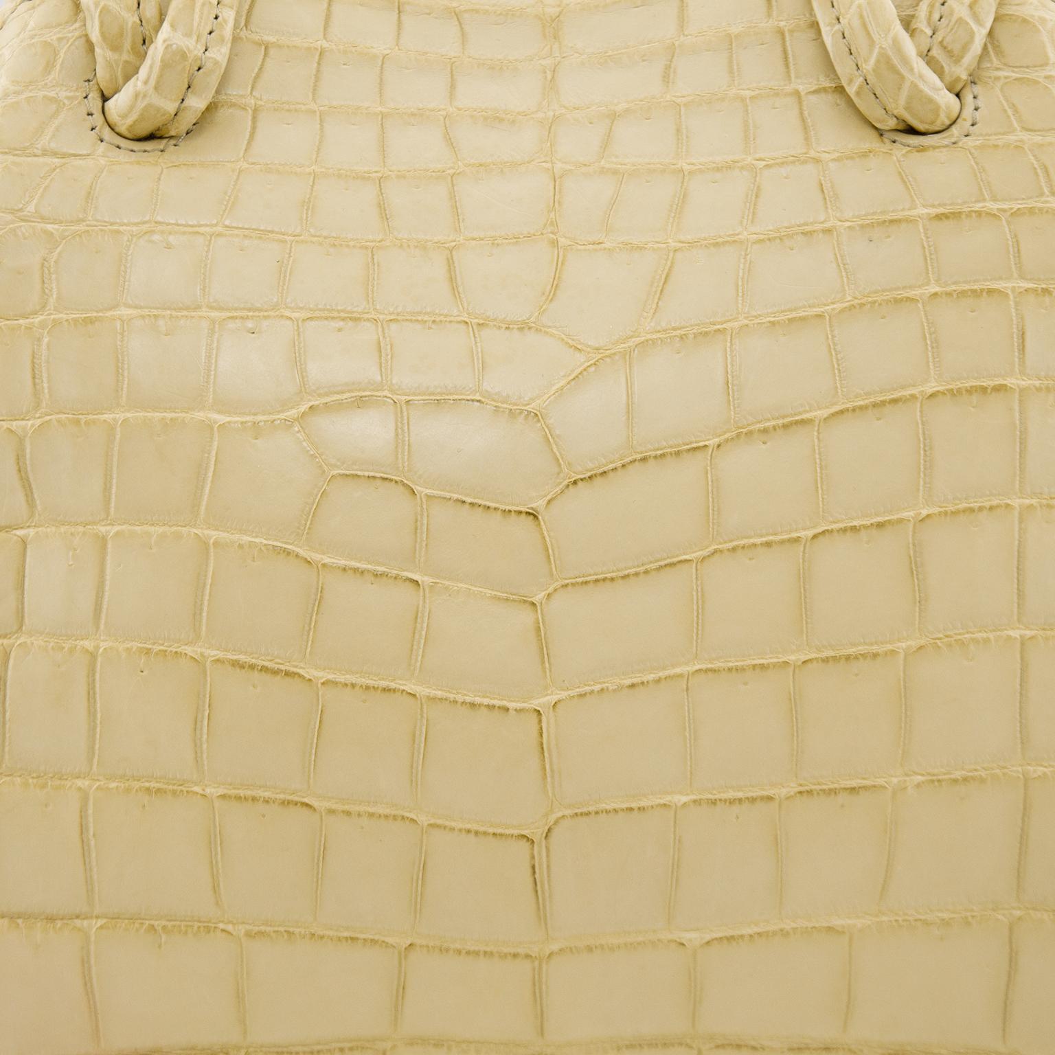 Women's 1990s Italian Matte Beige Croc Effect Top Handle Handbag